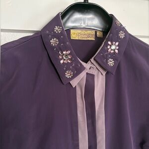 Vera Wang Deep Purple Embellished Collar Blouse